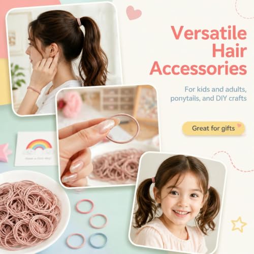 100 Pack Hair Ties for Women, Small Thin Stretchy Hair Elastics, Round Elastic Hair Bands and Ponytail Holders for Braids, Buns and Daily Hairstyles, Assorted Colors