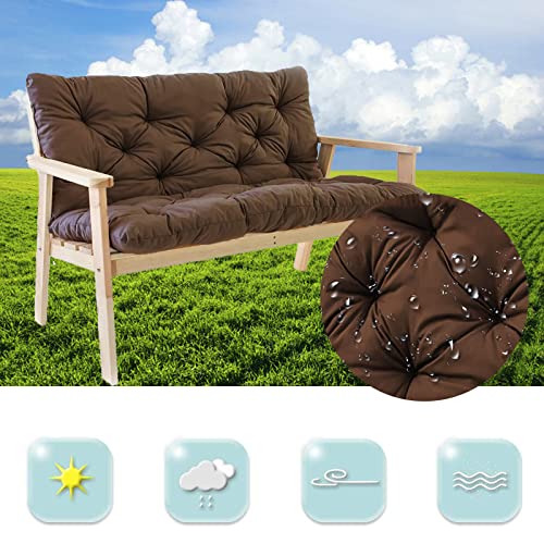 Bifqioy Porch Swing Cushion With Backrest And Ties 4'' Thicken Waterproof Swing Chair Seat Pad 2-3 Seater Patio Bench Replacement Cushion For Outdoor Garden Furniture (Brown,60 * 40In) #TOP3