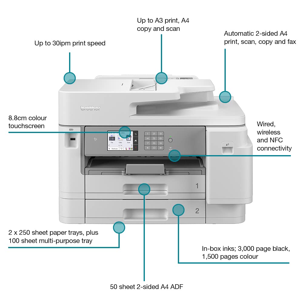 Brother MfC-J5955dw Ad Inchiostro A3 1200 X 4800 Dpi WI-Fi (mfC-J5955dw Color A4 Inkjet Aio - Wifi 1200 X 4800dpi 30ppm 512mb)