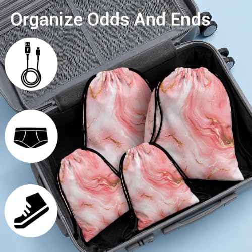 Image of Pink Marble Drawstring Storage Pouch Cloth Shoe Bags for Headphones Travel Picnic