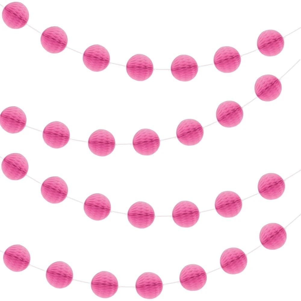 Hot Pink Honeycomb Ball Garland - 7 ft. - Elegant Paper Decor - Ideal for Bridal Showers, Birthdays, & Christmas Parties (1 Pc.)