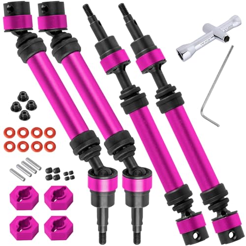 BRCatWPark RC Drive Shaft Axles Upgrades Part for Arrma 1/10 Bigrock 3S,Steel Front & Rear 4PCS Driveshafts CVD w/Hex Hops Up,Pink
