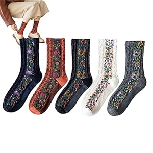 5 paar dames vintage geborduurde gezellige bloemensokken, vintage geborduurde bloemensokken, gestreepte bloemensokken, geborduurde katoenen sokken, zachte dikke winter donzige thermische sokken winter