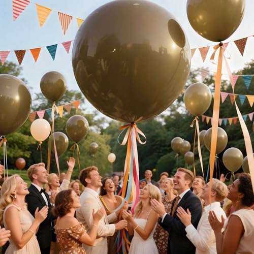 Image of Brown Balloons 9pcs 36 Inch Extra Large Big Jumbo Giant Dark Brown Boho Neutral Coffee Latex Helium Balloons for Wedding Baby Shower Gender Reveal Birthday Party Decorations