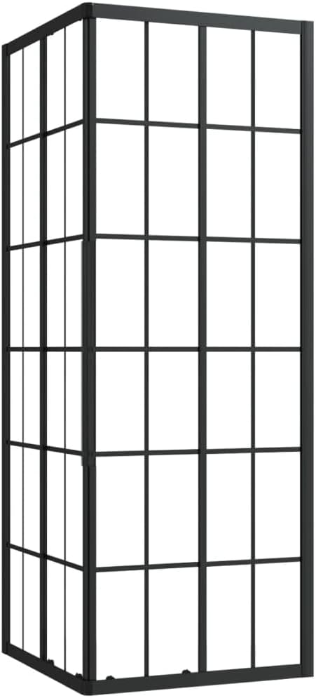 'vidaXL Shower Cabin with Aluminum Profile, Single-layer ESG Safety Glass - Clear Transparent with Black Grid Printing, Easy Installation - Measuring 27.6"x27.6"x70.9"