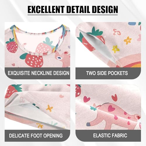 ALAZA Strawberry Rainbow Cow Floral Pajamas Short Sleeve 2 Piece Sleepwear Top and Bottom Pajama Set Unisex4