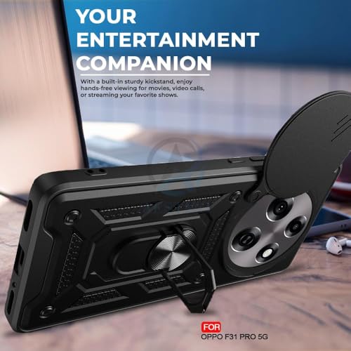 Image of AIBEX Back Cover Compatible for Oppo F31 Pro | D10 Tough Armor Case | Sliding Camera Shield | 360 Protection | Kickstand Ring Holder | Military-Grade Bumper Case - Black