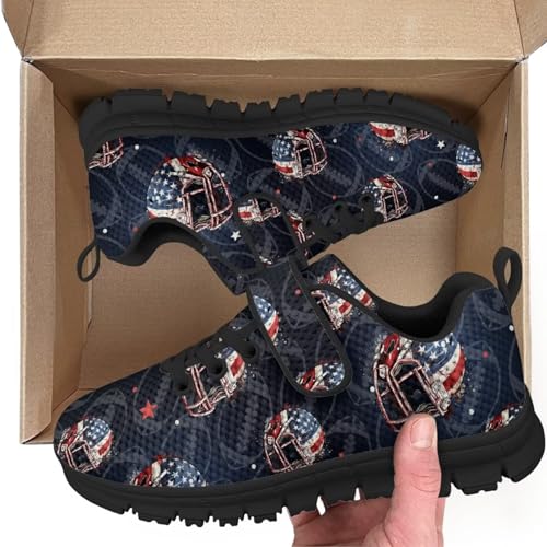 Kids Shoes Little Kid Boys Girls Athletic Running Sports Strap Sneakers for Little Kid/Big Kid America Flag Football Rugby Helmet Pattern2