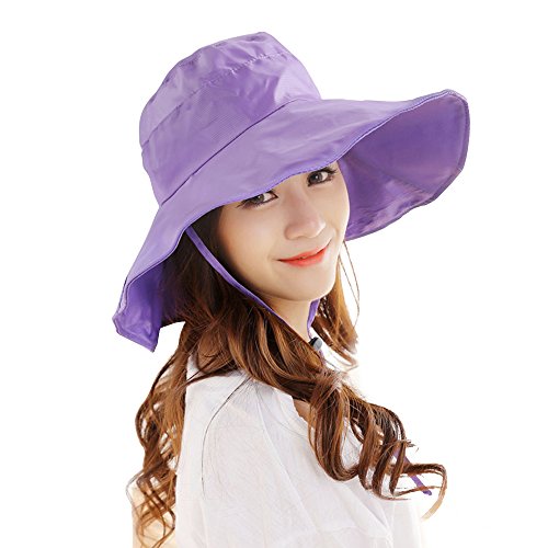 Outdoor UV Protection Rain Cap Waterproof Rain Hat Wide Brim Bucket Hat (Purple)