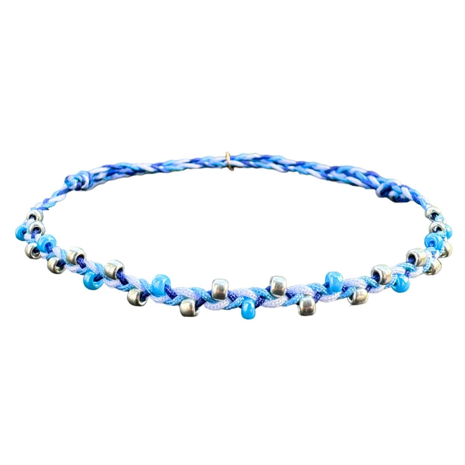 happymaker - Fusskette für Frauen mit Perlen, blau und rosa, Boho Fussband Set mit Armband, wasserfest und handmade in Deutschland