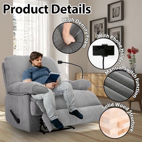 Sillón Reclinable Grande Tela Suave Color Gris miniatura 4