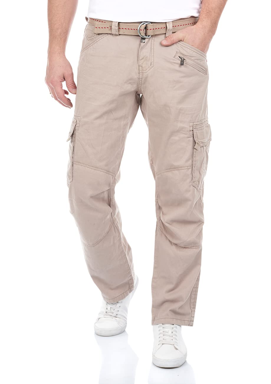 Timezone Cargohose Herren mit Gürtel BenitoTZ Loose Fit Cargo Hose Taschen Baumwolle Beige Grau Khaki 29 30 31 32 33 34 36 38 40