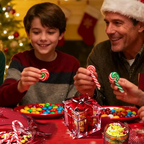 USmagically Valentines Glass Candy Jars, Bowknot Square Christmas Theme Glass Jar for Holiday Desserts, Cookies & Candy Display, Festive Party Bowl, Red Valentines Decorations Gifts