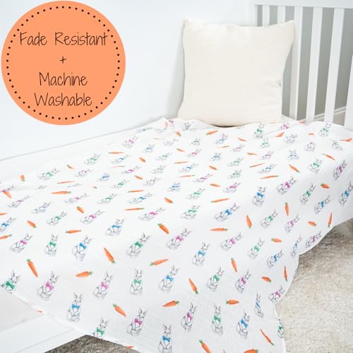 Image of LollyBanks Swaddle Blanket, 100% Cotton Muslin Swaddle Blankets, Neutral Swaddle Blanket 47 x 47 Inches, Baby Blanket for Boys and Girls, Baby Essentials, Registry (Bunny Print)