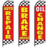 Hahafelt 3 Pack Auto Repair Shop Oil Change Feather Flag Sets 12 x 2. 5 ft Large Large Brake Services Advertising Swooper Flag for Business Mechanics Automotive Car Repair Shops