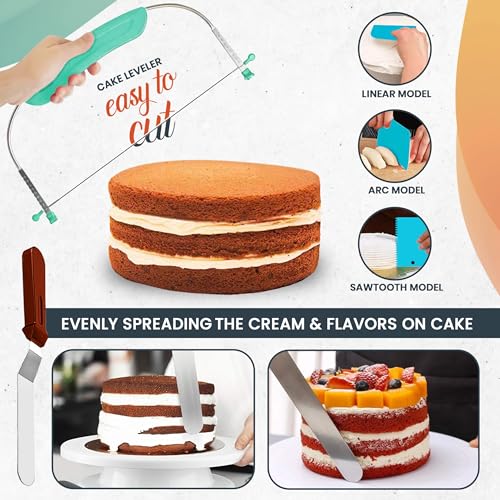 RFAQK 133PCs Round Cake Tins for Baking | Baking Tins Non Stick - 8 inch Cake Tin (x3) with Baking Accessories, Piping Nozzles, Cake Leveler, Icing Spatula, 35 Parchment Papers & eBook - Image 5