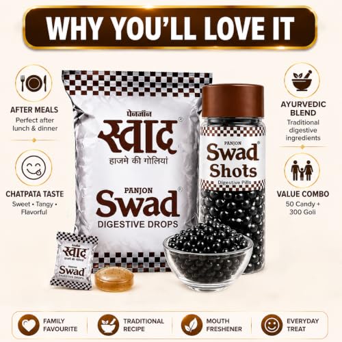 Image of PANJON SWAD Digestive Candy (50 Pcs) & Swad Shots Pachak Goli (300 Pcs) | Ayurvedic Mukhwas & Mouth Freshener Combo | 2 Pack
