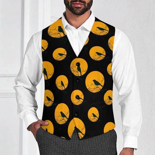Silhouette of Bird Moon Suit Vest for Men Waistcoat Dressy V Neck Button Down Sleeveless Business Jacket Coat4