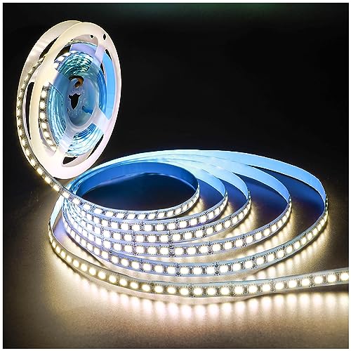 Tesfish 12V LED Streifen Licht, Naturweiß 4000K 5M LED Strip Lichtband 10000LM Super Hell SMD 5050 IP20 Gesamt 600 LEDs LED Band LED Lichtleiste für Schlafzimmer, Küche, Werbung Dekoration