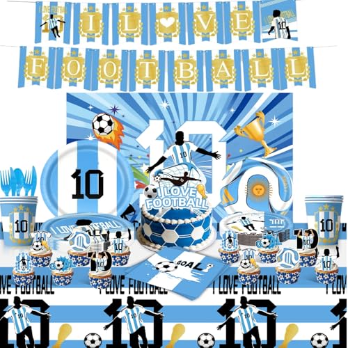 107 Pcs Soccer Party Supplies Theme Disposable Tableware Set for Boys - Includes Banner Tablecloth Plates Paper Cups Napkins Knives Forks & Spoons (Soccer Star Fan Celebration Kit)