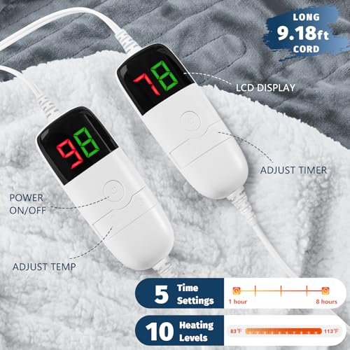 Heated Electric Blanket Queen Size - 84" x 90" Heating Blanket with Dual Control, 10 Heating Levels & 8 Hours Auto Off, Soft Warm Flannel Blanket, Christmas Birthday Gifts for Senior Grandma - Image 4