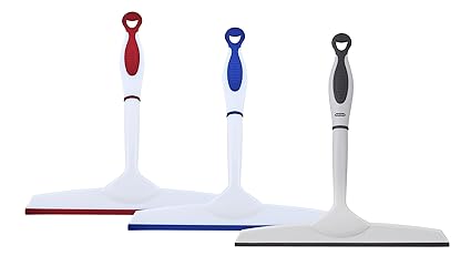 Superio Rubber Squeegee, 3 Pack, Streak Free All Purpose Window Squeegee, Comfort Grip Handle and Hanging Hook (Blue- Red, Grey 10 Inch- 3 Pack)