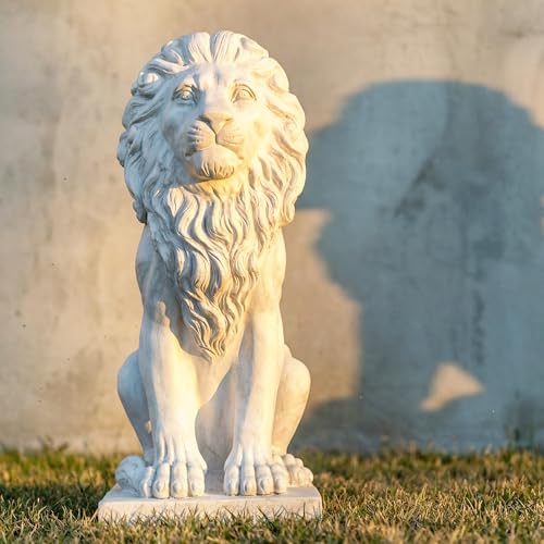 Greens Word Sculptures Garden Statues Outdoor Lion Statue 27in Tall Magnesium Oxide Stone Composite Animal Sculpture Statue Decor for Home Decor Yard Patio Garden White