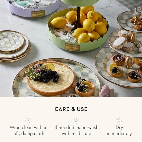 Image of MACKENZIE-CHILDS Three-Tier Sweet Stand, Gray-and-White Sterling Check