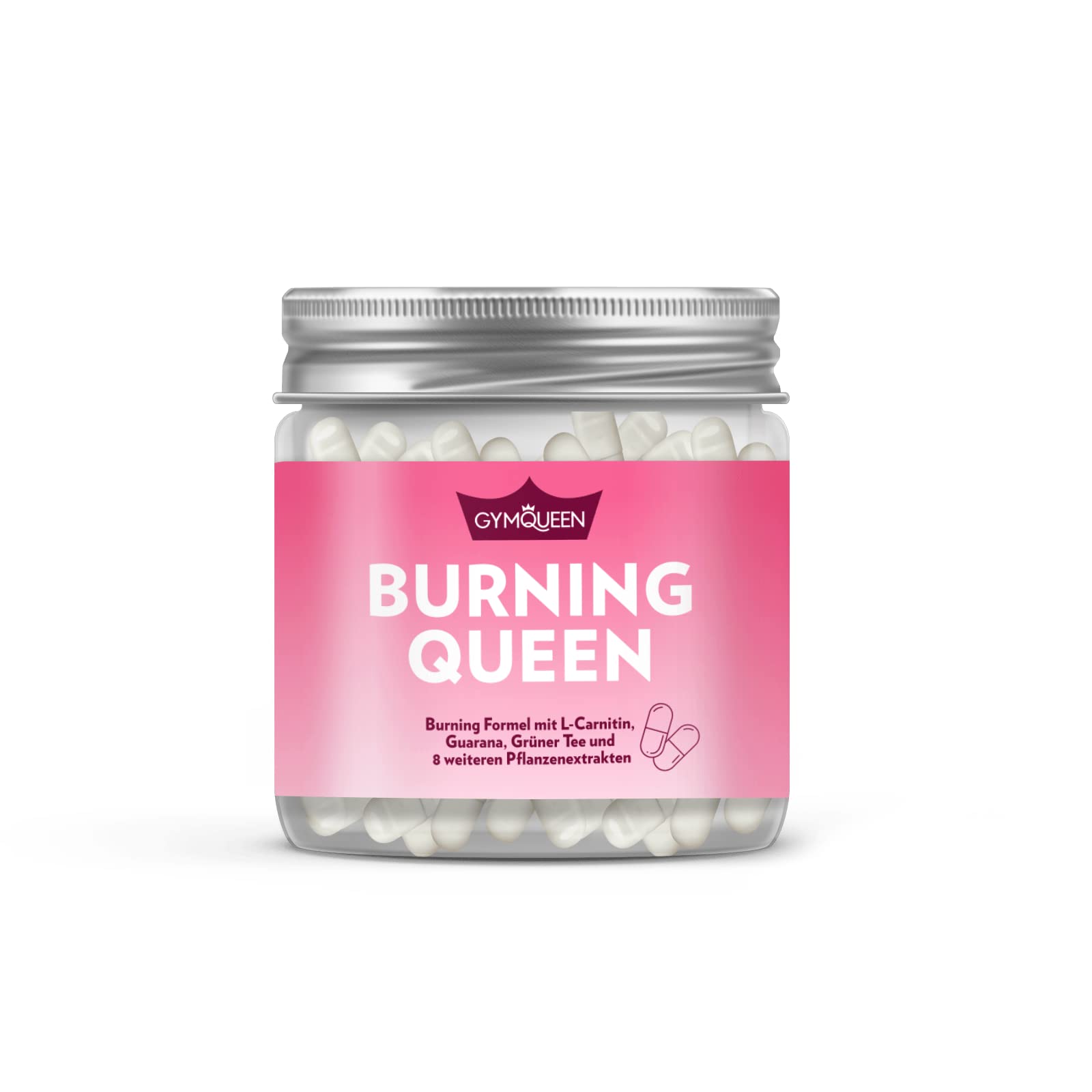 GymQueen Burning Queen 60 Kapseln, mit 42mg Koffein pro Tagesdosis, enthält Garcinia Cambogia-, Guarana- und Grünen Kaffee-Extrakt sowie Aminosäuren, für den extra Koffein-Boost