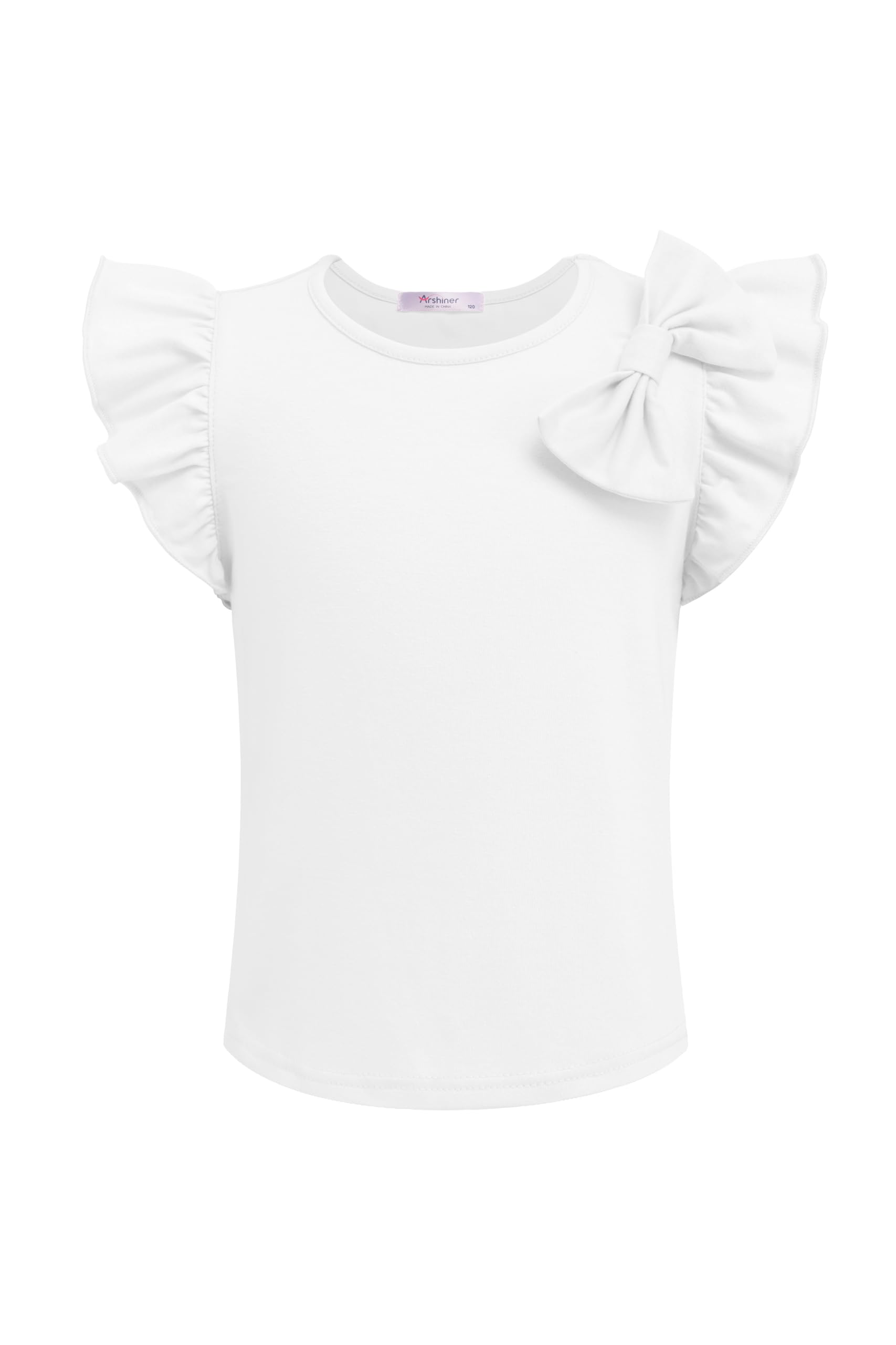 Arshiner Niña Camiseta Pajarita Niño T-Shirt Verano Color Sólido Algodón Manga Corta Cuello Redondo Elegante Moda Shirt para Niña 4-13 Años