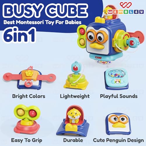 Image of Wembley Montessori Toys for 1+ Year Old Boy Birthday Gift | 6 in 1 Activity Cube Baby Toys Busy Board for Toddlers 1-3 | Fine Motor Skill Development Interactive Sensory Educational Flight Travel Toy