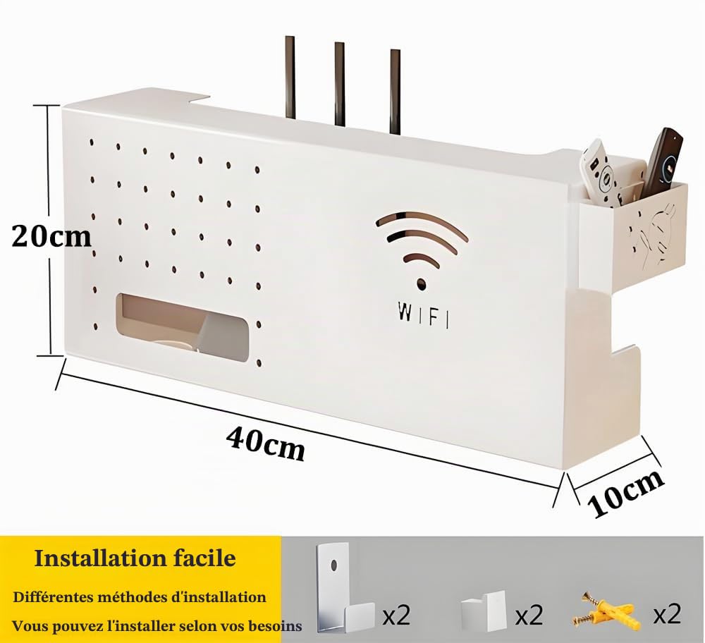 Boîte de Rangement pour Routeur WiFi, Étagère de Stockage de Routeur sans Fil, TV Décodeur Boîte de Rangement Murale, Étagère de Routeur Murales(White)