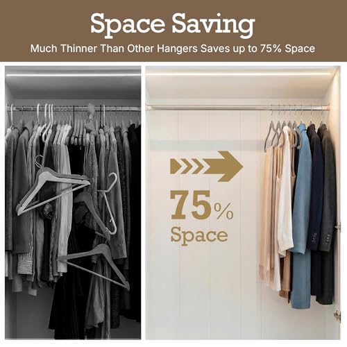 Image of HOUSE DAY Taupe Velvet Hangers 60 Pack, Non Slip Clothes Felt Hanger Heavy Duty for Coat, Premium Slim Space Saving Suit Hangers for Closet Organizer, 360 Rotating Silver Hook