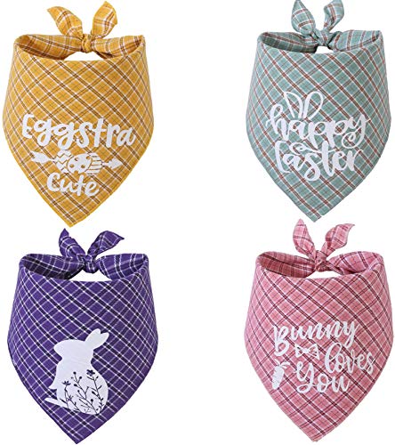 Easter Dog Bandana - Set of 4 Reversible Triangle Bibs Plaid Pet Kerchief Scarf