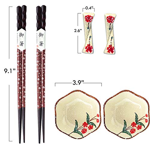 Artcome 11 Piece Japanese Style Ceramic Sushi Plate Dinnerware Set For Wedding Housewarming With 3 Sushi Plates, 2 Sauce Dishes, 2 Side Dish Bowls, 2 Pairs Of Chopsticks, 2 Chopsticks Holders (Red) #TOP2