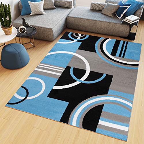 TAPISO Maya Alfombra de Pelo Corto Resistente Suave Diseño Moderno Geométrico Azul Grafito Gris Negro Alfombra de Salón Dormitorio Habitación Infantil Oficina 180 x 250 cm