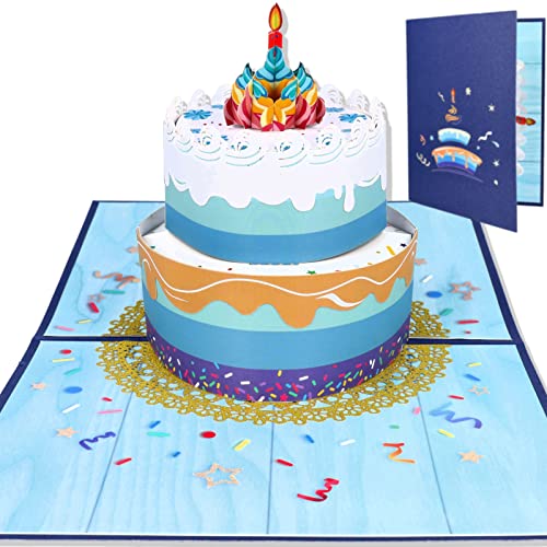 Adispotg Happy Birthday Karte, 3D Pop-up Geburtstagskarte, runder Kuchen Geburtstagsgrusskarte mit Umschlag fuer Kinder Frauen Mama Papa Frau Mann Geschaeft Cover