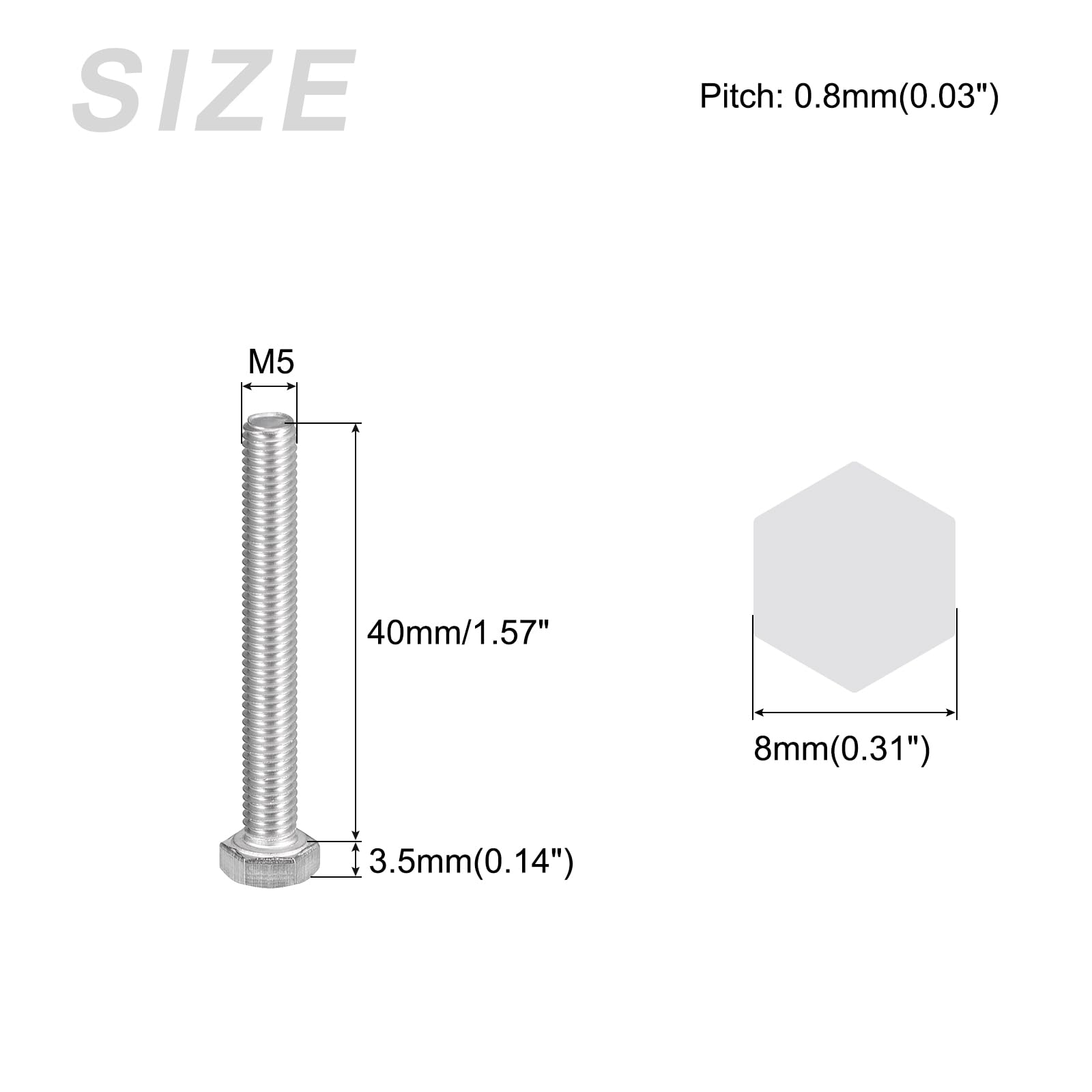 METALLIXITY Hex Bolts (M5-0.8x40mm) 30Pcs, 304 Stainless Steel Coarse Fully Threaded Hex Head Screw Bolt Machine Screws - Image 2