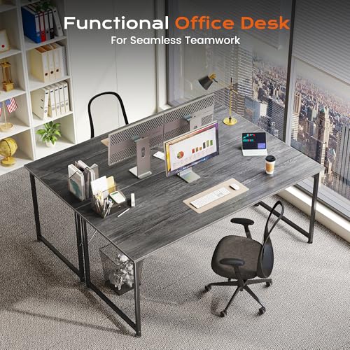 Image of PRAISUN 55 X 24 Inch Computer Desk with Deeper Desktop, Gaming Office Writing Work Desk for Home Office, Study, Bedroom, Work from Home, Metal Frame, Grey