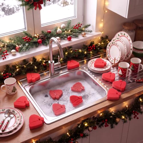 Image of Tioncy 12 Pack Christmas Hat Kitchen Sponges Bulk Red Christmas Hat Dual Sided Scrubber Sponges Dishwashing Kitchen Cleaning Accessories for Home Decor Household Supplies
