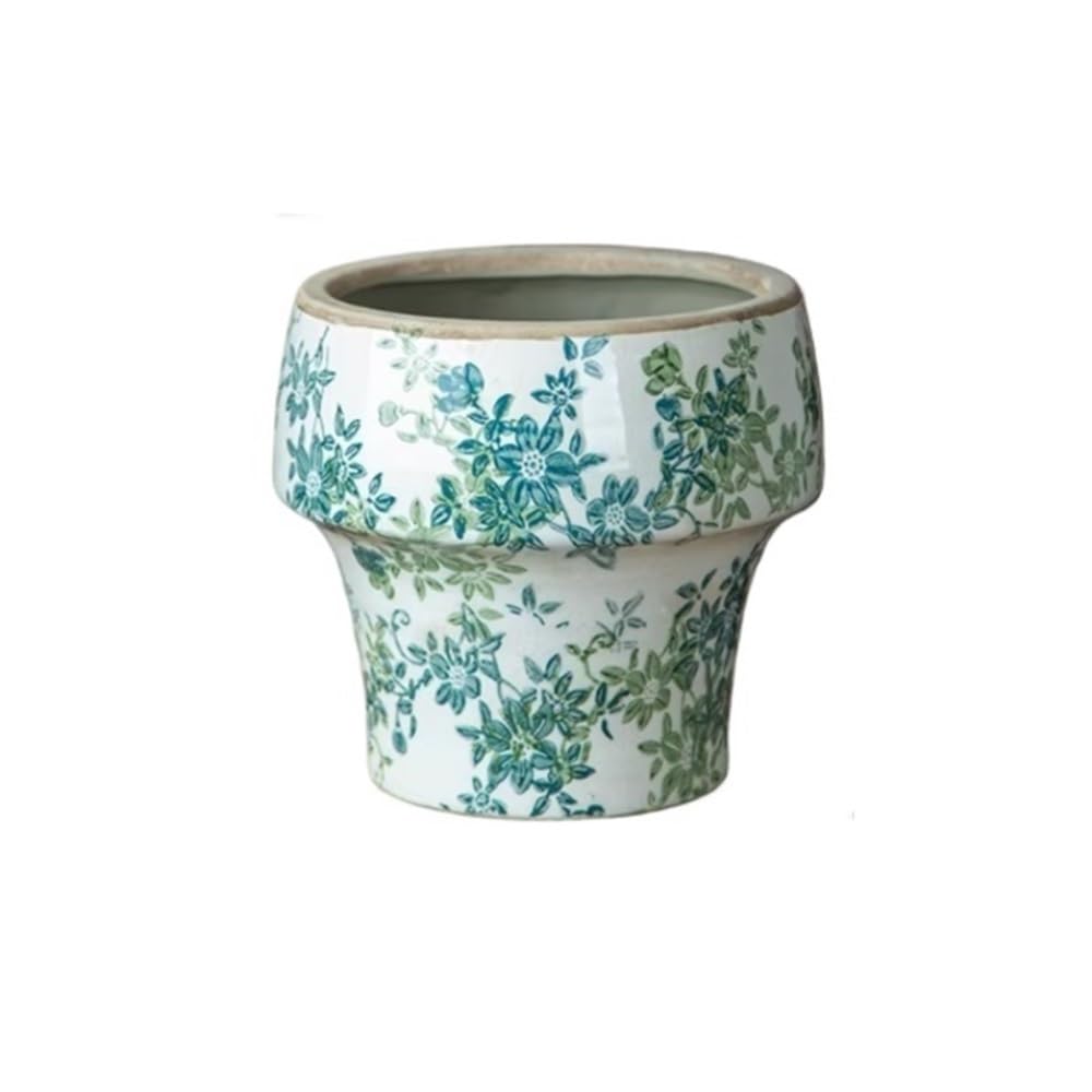 XBGfdySD Blue and White Porcelain Round Ceramic Flower Pot Vintage Garden Plant Pots(Green,Medium)