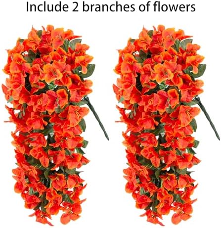 Artificial Bougainvillea Faux Flowers Plants for Outdoors Outside Fall Autumn Decor, 2 PCS Silk Trailing Vines UV Resistant Realistic Orange Fake Flowers for Planter Front Door Porch Patio Balcony - thumbnail 5