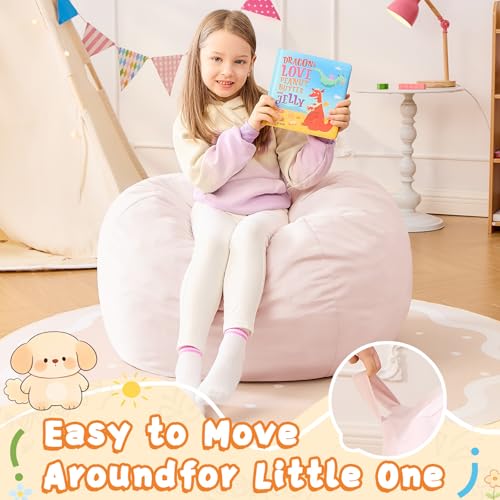 Image of Bean Bag Chairs for Kids - 2.5FT Round Memory Foam Furniture BeanBag Chair - Kids /Teens Bean Bag Sofa with Soft Micro Fiber Cover - Fluffy Couch for Playroom Living Room Bedroom, Pink