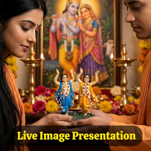 Image of Sri Sri Gaura Nitai Idol Marble Finish | Radha Krishna Gaura Nitai Murti for Home Temple | ISKCON Style Gaur Nitai Statue for Puja Room, Vastu & Spiritual Decor (6 Inch)