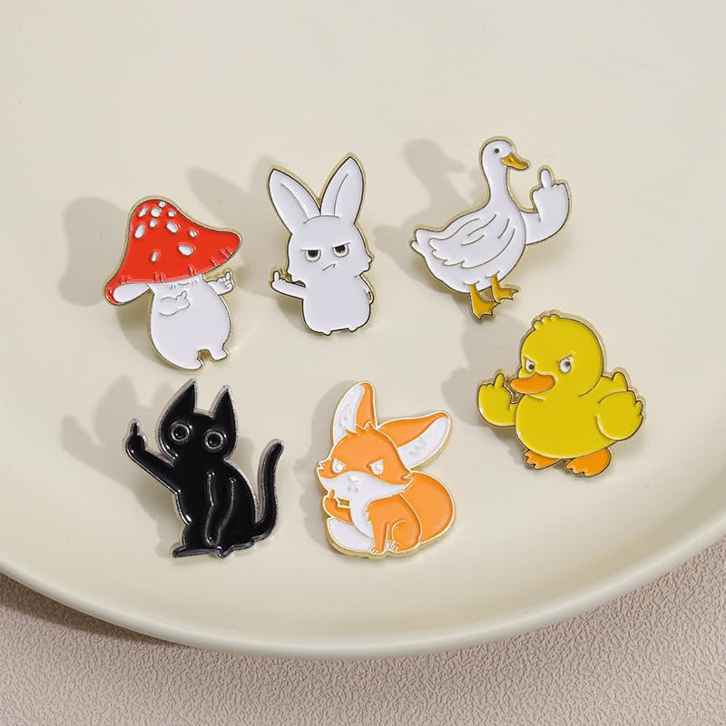 Image of Funny Cat with Middle Finger Brooch Pin - Creative Humor Animal Give the Finger Gesture Lapel Badge