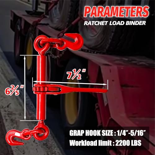 Image of Ratchet Chain Binders 1 /4''- 5 /16'', Load Binder with G70 Grab Hooks, Adjustable 1 /4 inch Binder for 1 /4 Chains, 2200 Pounds Working Load Limit- Heavy Duty Ratchet Binders for Towing (2 Pack)