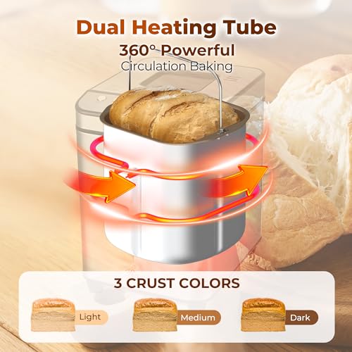 Image of Rosewill 25-in-1 Automatic Bread Maker Machine with 3 Loaf Size up to 2 Lb, 700W High Power Dual Heater Bread Maker with BPA-free Nonstick Coating Pan, Max 15 Hours Delay Timer, Low Noise - Silver