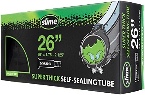 Slime 30081 Bike Inner Tube with Slime Puncture Sealant, Super Thick, Extra Strong, Self Sealing, Prevent and Repair, Schrader Valve, 26" x 1.75-2.125"
