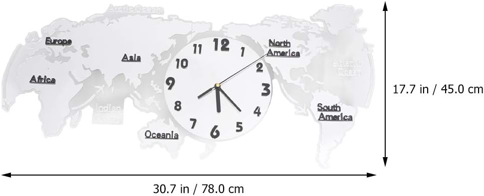 HEALLILY World Map Wall Clock World Map Digital Hanging Clock Glow in The Dark Wall Supplies for Office Home 80cm Silver