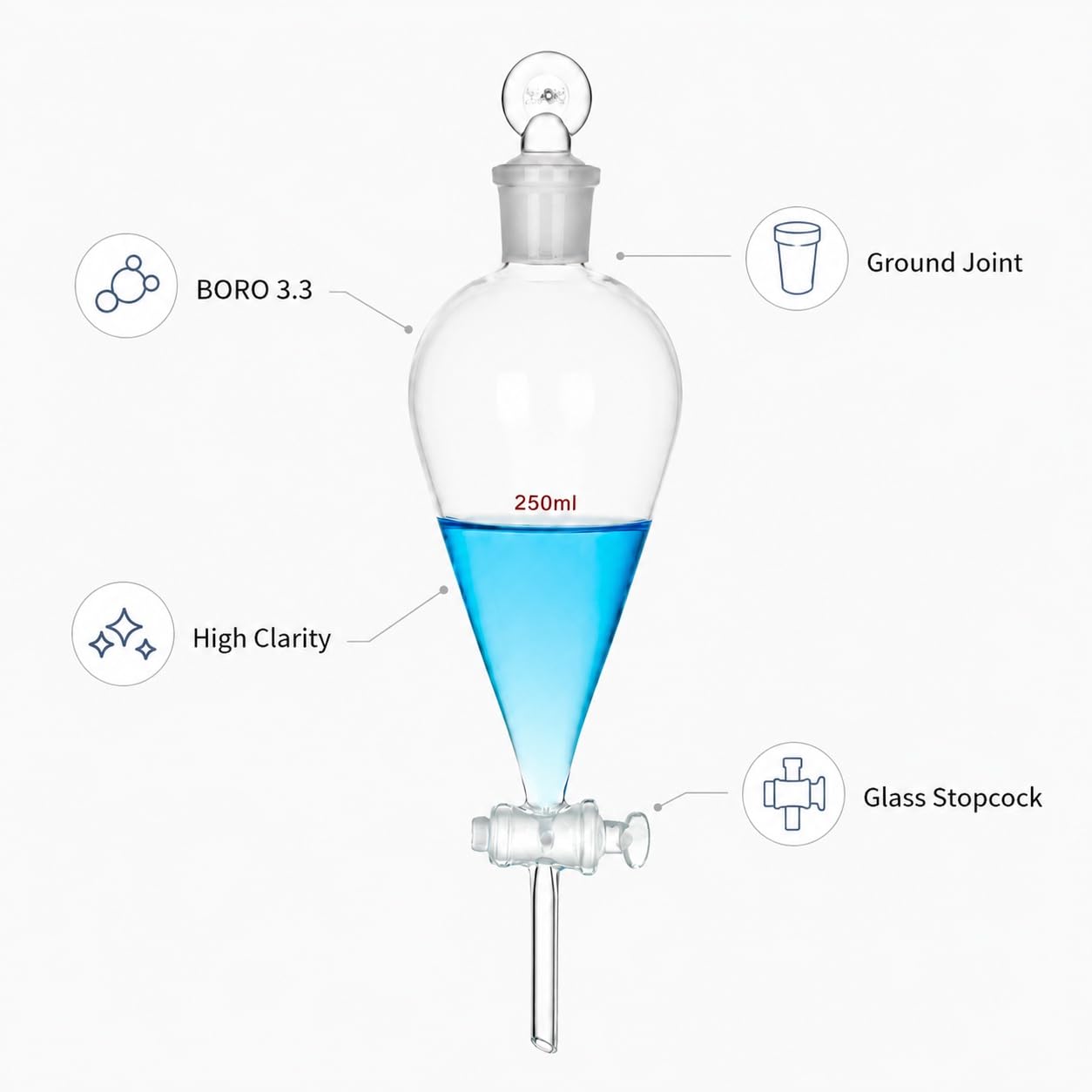 Embudo Decantación Vidrio Borosilicato Llave Cristal Matraz Lab-10000ml 29/32